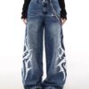 Tribal Graphic Side Printed Baggy Jeans