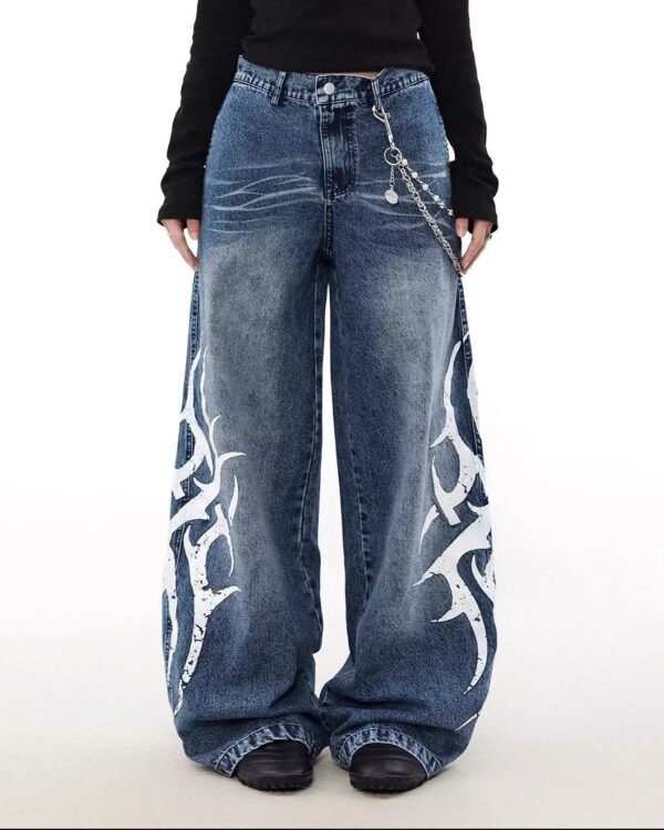 Tribal Graphic Side Printed Baggy Jeans