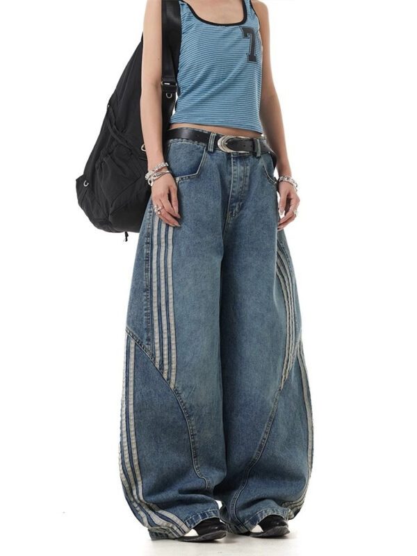 Blue Asymetric Striped Baggy Pants