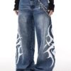 Tribal Graphic Side Printed Baggy Jeans