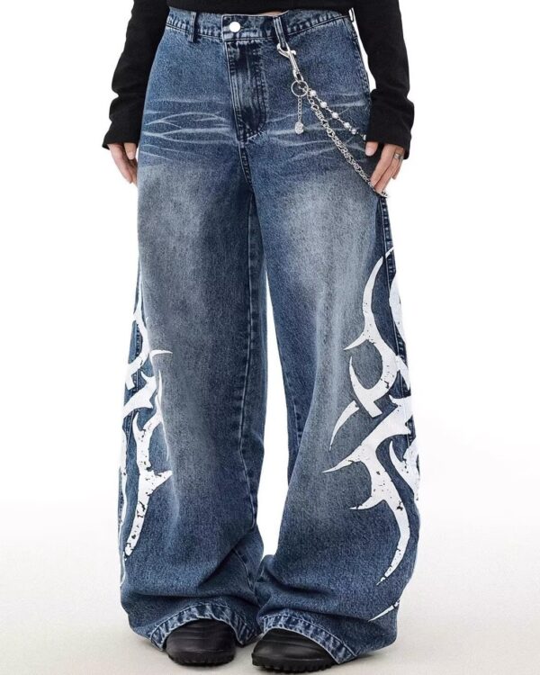 Tribal Graphic Side Printed Baggy Jeans