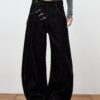 Chinese Style Asymmetric Metal-Clasp Jeans
