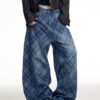 Plaided Baggy Back Patched Jeans