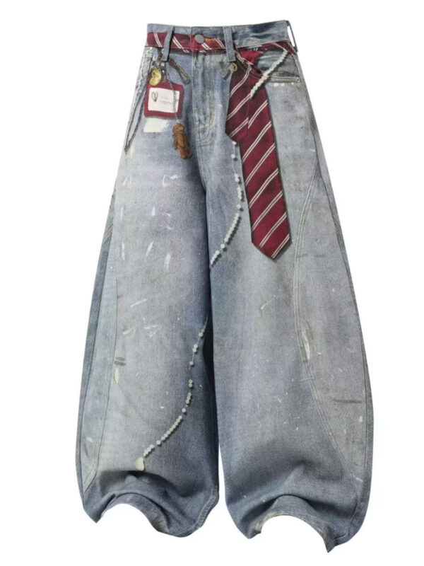 Red Tie Printed Baagy Jeans