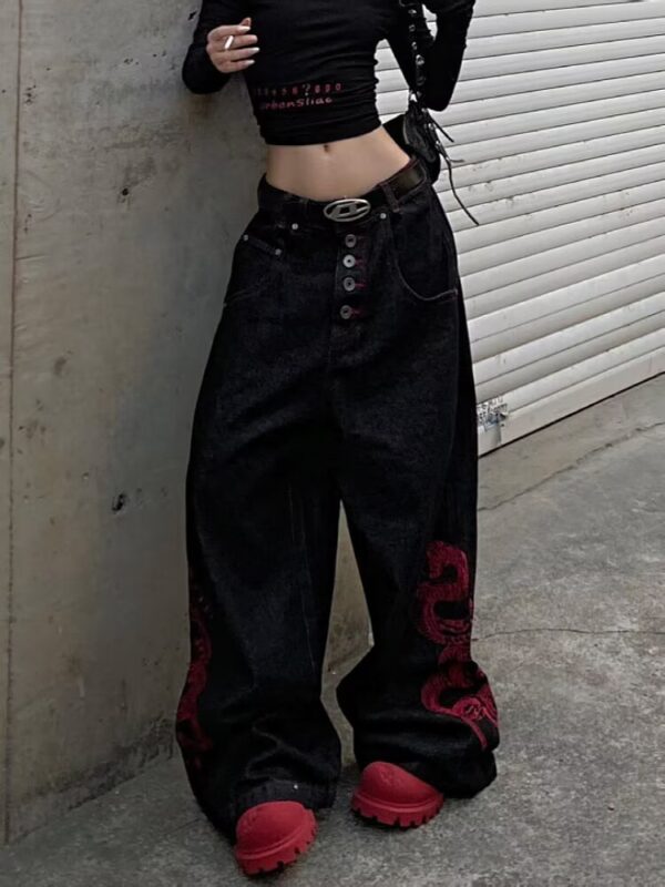 Red Side Snake Baggy Jeans