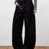 Chinese Style Asymmetric Metal-Clasp Jeans