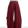 Burgundy Curved-Seam Barrel Cargo Baggy Pants