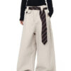 Beige Palazzo Tie Detailed Pants
