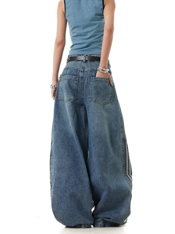 Blue Asymetric Striped Baggy Pants