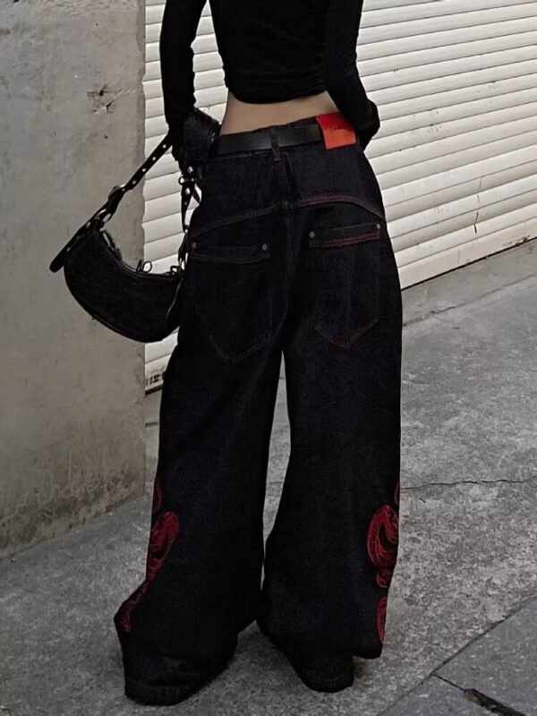 Red Side Snake Baggy Jeans