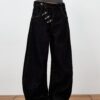 Chinese Style Asymmetric Metal-Clasp Jeans