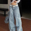 Side Printed Washed Baggy Pants