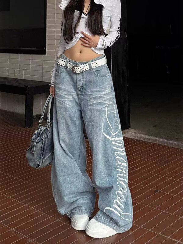 Side Printed Washed Baggy Pants