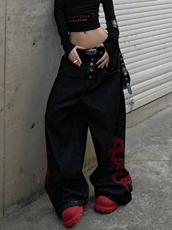 Red Side Snake Baggy Jeans