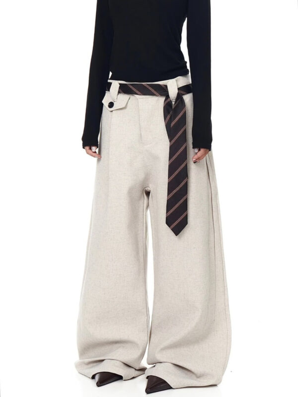 Beige Palazzo Tie Detailed Pants
