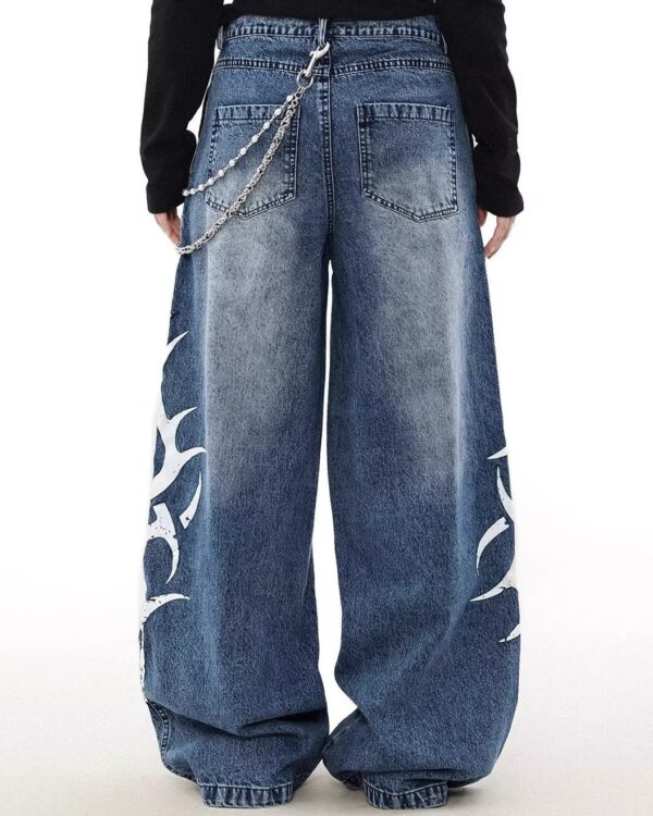Tribal Graphic Side Printed Baggy Jeans
