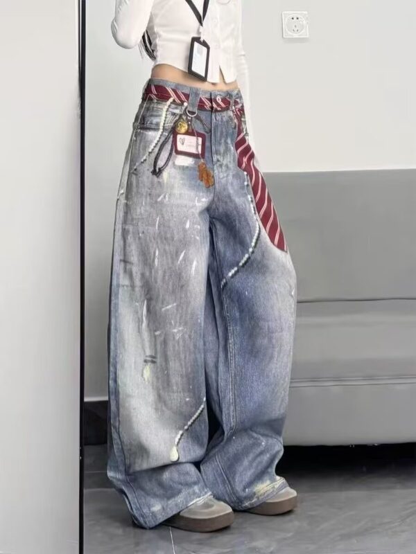 Red Tie Printed Baagy Jeans