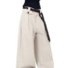 Beige Palazzo Tie Detailed Pants