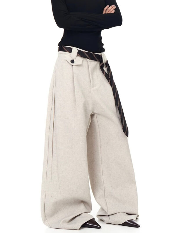 Beige Palazzo Tie Detailed Pants