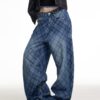 Plaided Baggy Back Patched Jeans