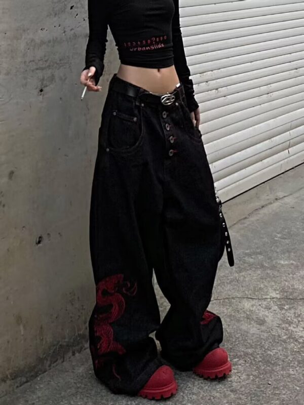 Red Side Snake Baggy Jeans