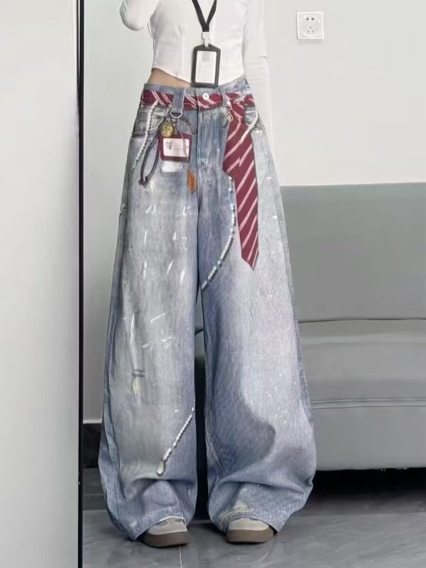 Red Tie Printed Baagy Jeans