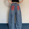 Plaid-Accented Rope-Belt Baggy Jeans