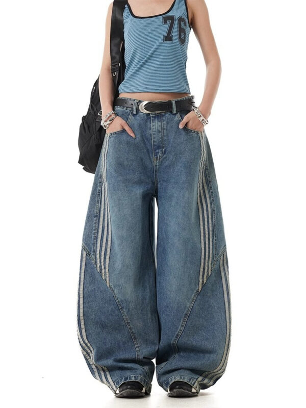 Blue Asymetric Striped Baggy Pants