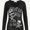 Black Skull Gothic Long Sleeve Crop