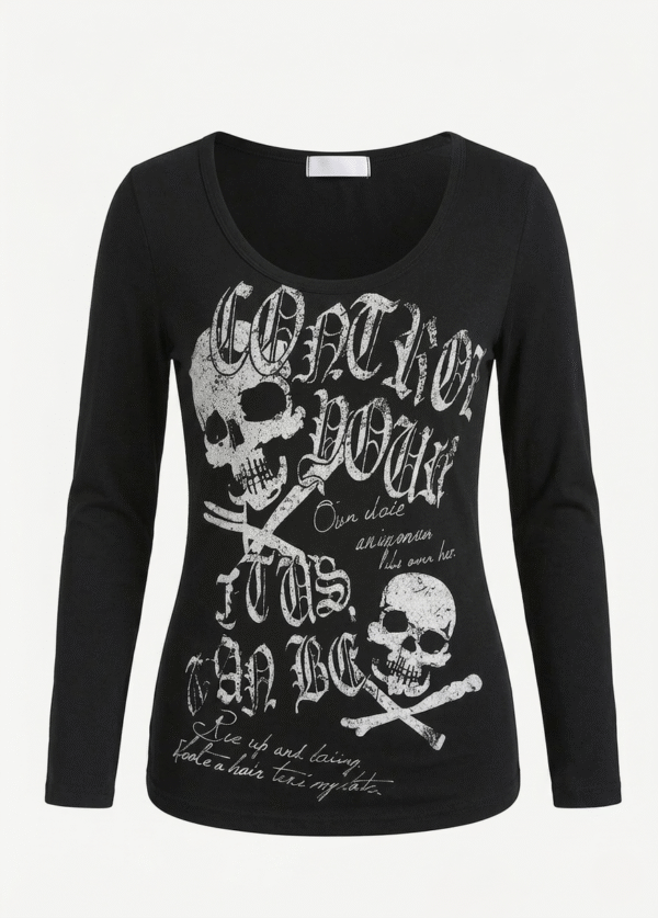 Black Skull Gothic Long Sleeve Crop