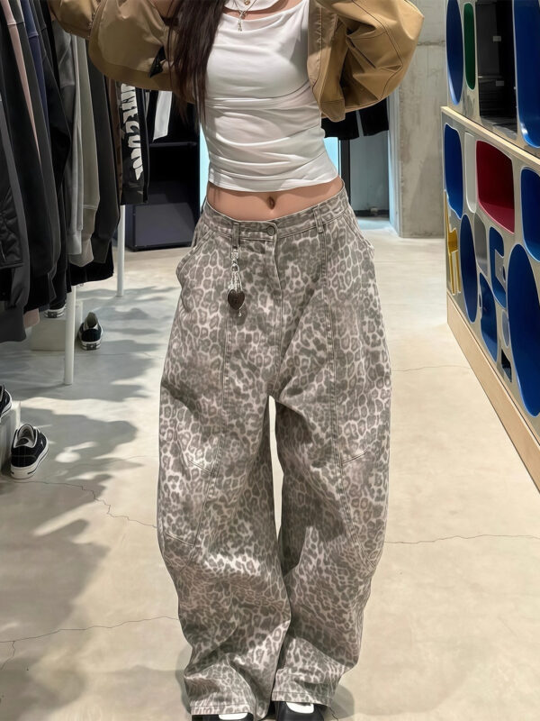Distressed Washed Leopard Print Jeans