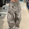 Distressed Washed Leopard Print Jeans