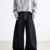 Dark Blue Chinese Style Metal-Clasp Jeans