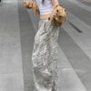 Distressed Washed Leopard Print Jeans