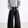 Dark Blue Chinese Style Metal-Clasp Jeans