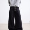 Dark Blue Chinese Style Metal-Clasp Jeans