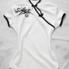 White Chinese Collar Floral Patterned Short Sleeve Crop