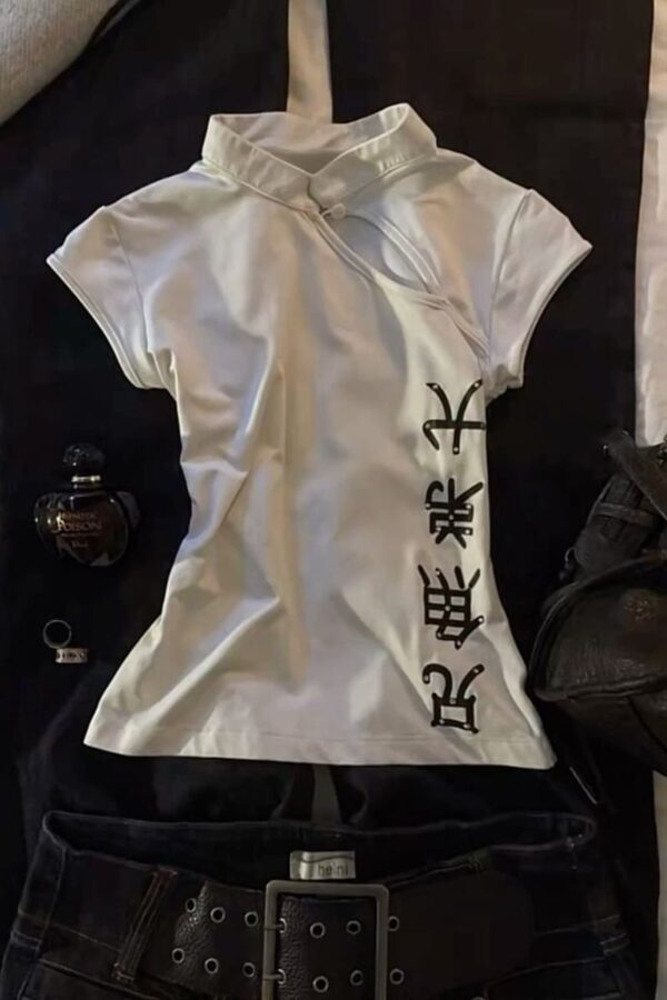 White Qipao Vintage Short Sleeve Crop
