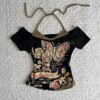 Butterfly Black & Green Extra tiable Madonna Top