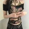 Butterfly Black & Green Extra tiable Madonna Top