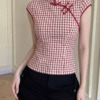 Red Checkered Chinese Style Top