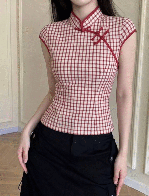 Red Checkered Chinese Style Top