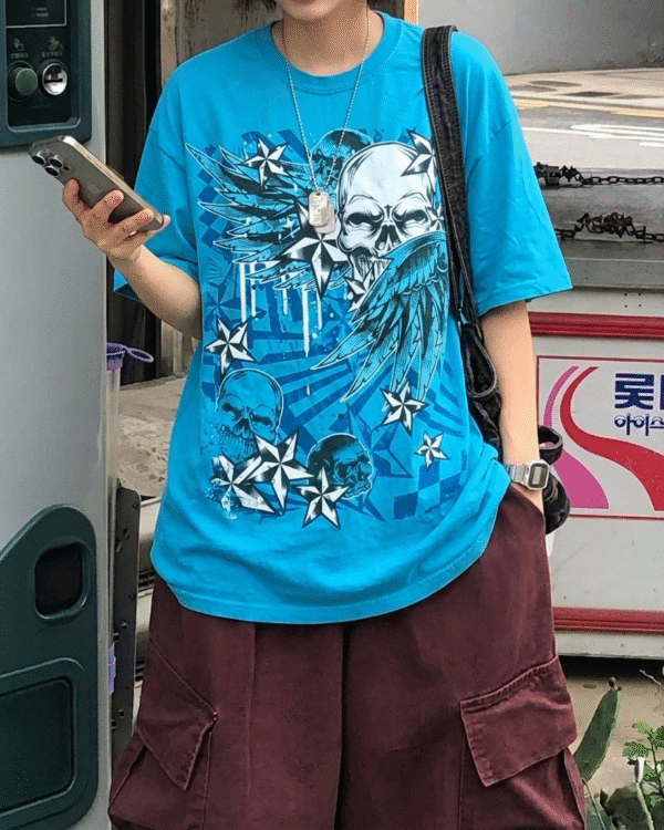 Blue Stars Skull Grunge Unisex Tshirt