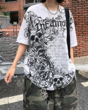 White Ingamous Skull Grunge Unisex Tshirt