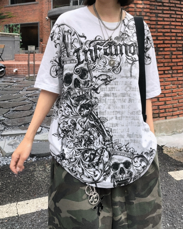 White Ingamous Skull Grunge Unisex Tshirt