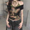 Butterfly Black & Green Extra tiable Madonna Top