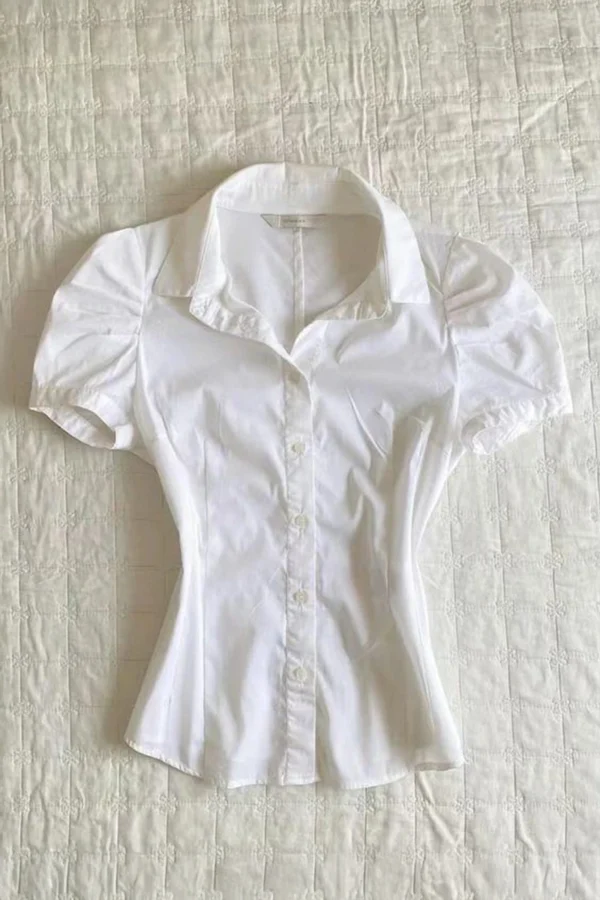 White Old School Short Sleeve Fitted Shirt