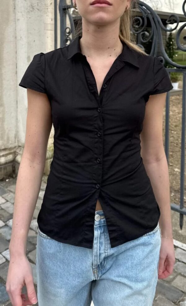 Black Old School Short Sleeve Fitted Shirt