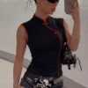 Red & Black Chinese Style Top