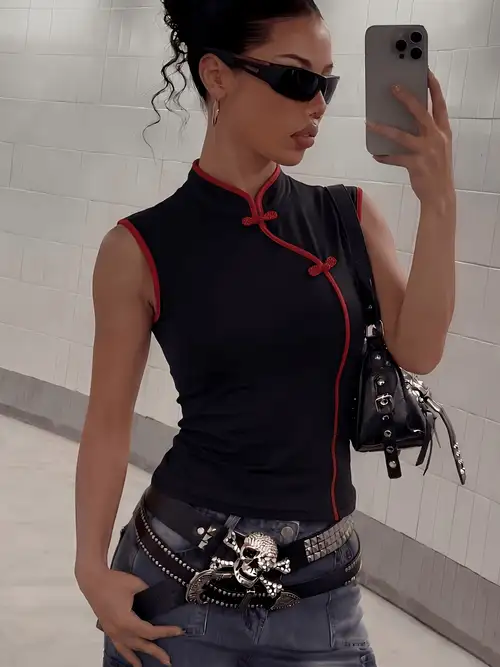 Red & Black Chinese Style Top